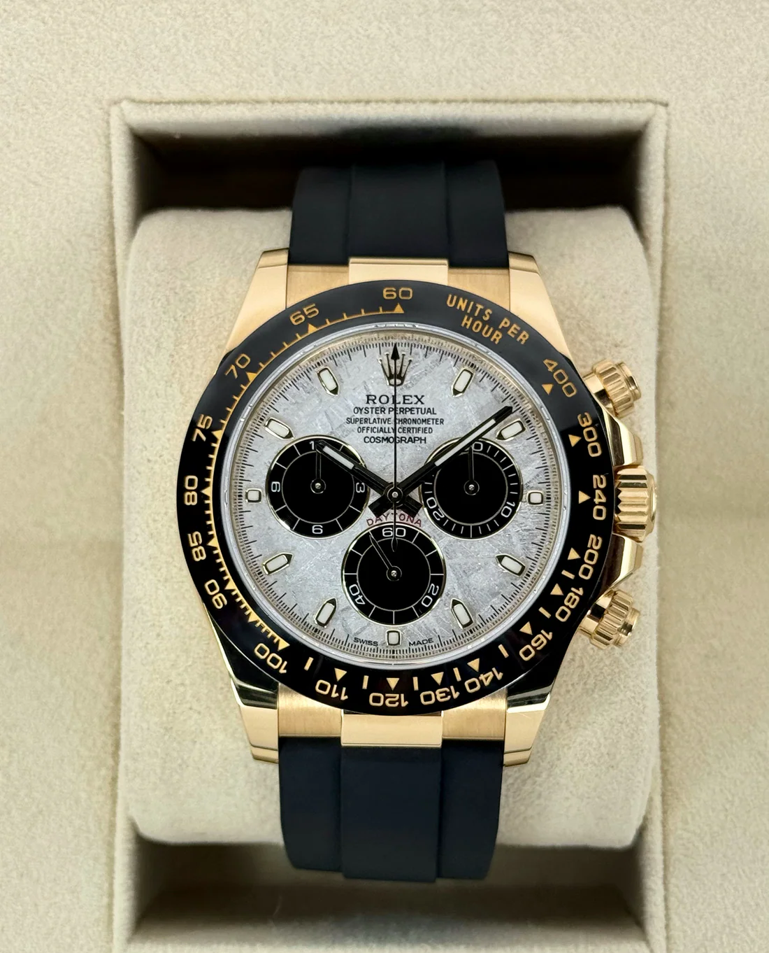 2022 Rolex Daytona 40mm 116518LN Oysterflex Yellow Gold Meteorite Dial