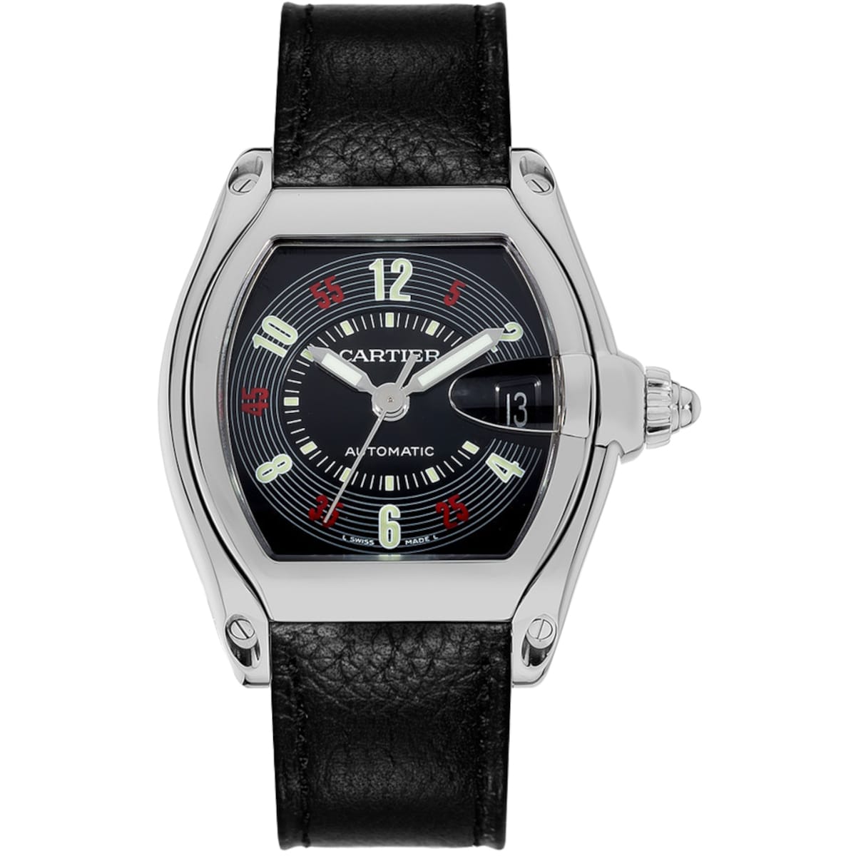 Cartier Roadster W62002V3 Black Dial Black Leather Strap Watch –...