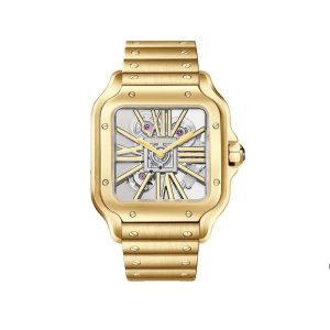 Cartier WHSA0042 Santos de Cartier Yellow Gold Skeleton Dial Large...