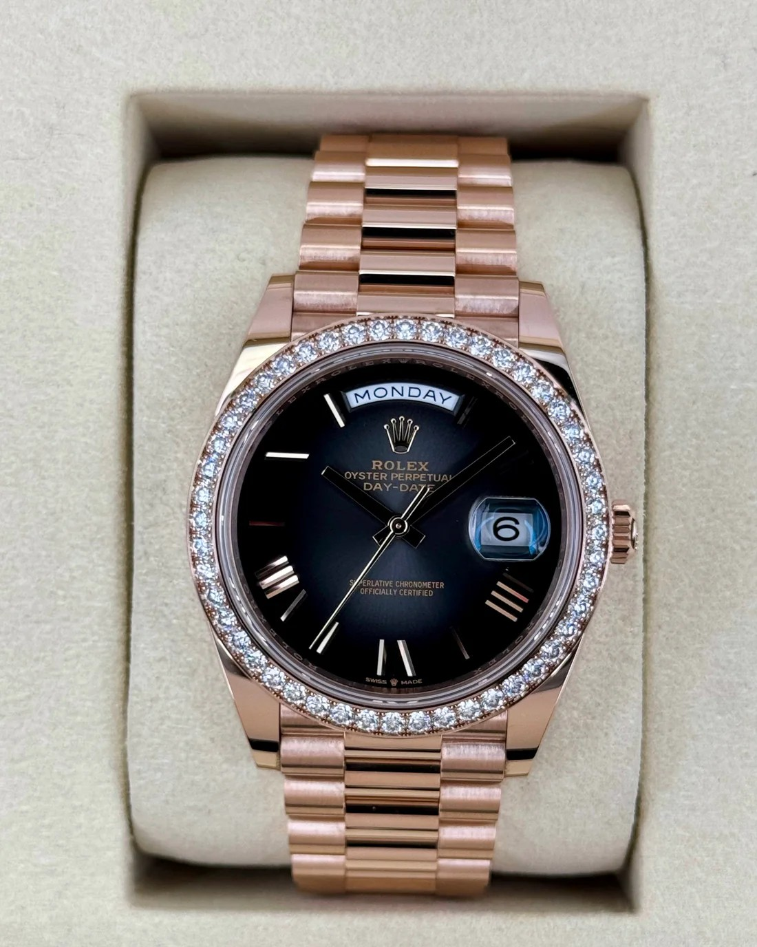 NEW 2025 Rolex Day-Date 40mm 228345RBR Rose Gold Slate Ombre Dial