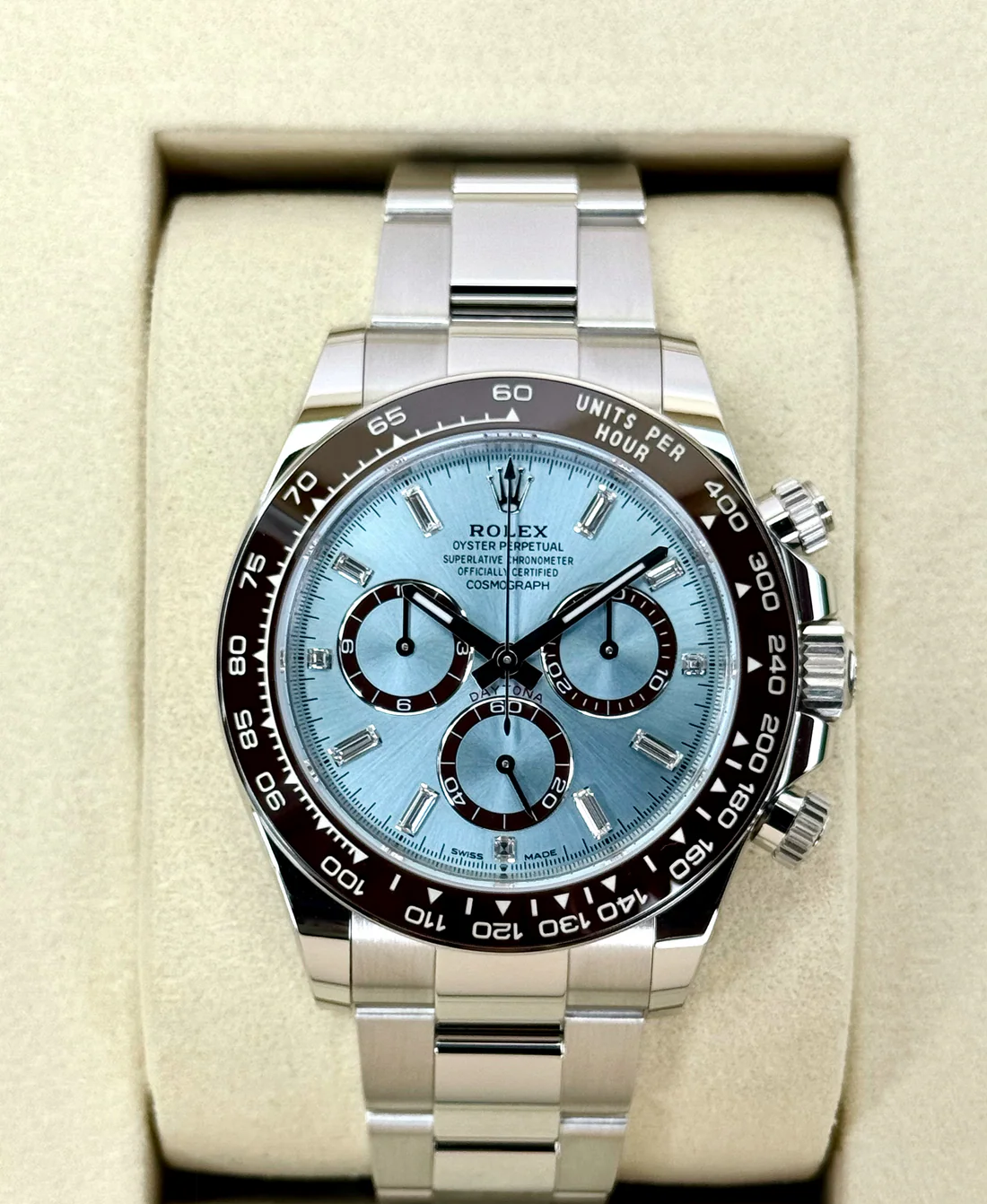 NEW 2025 Rolex Daytona 40mm 126506 Platinum Ice Blue Diamond Baguette Dial