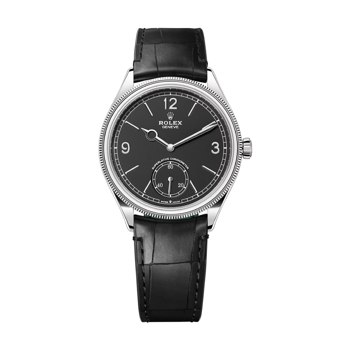 Rolex 1908 52509 Black Dial 39mm Leather Band