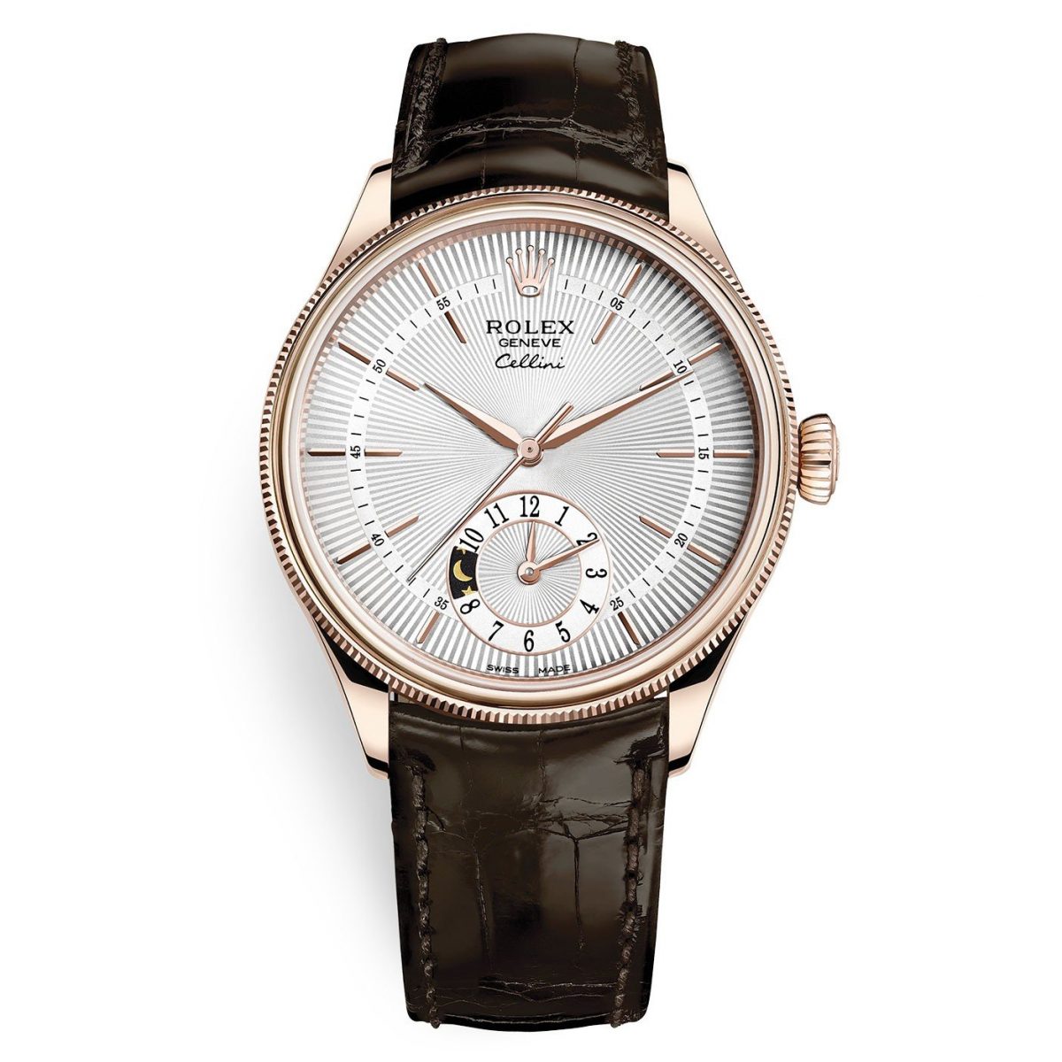 Rolex Cellini 50525 Silver Dial Leather Strap Dual Time 39mm Men’s