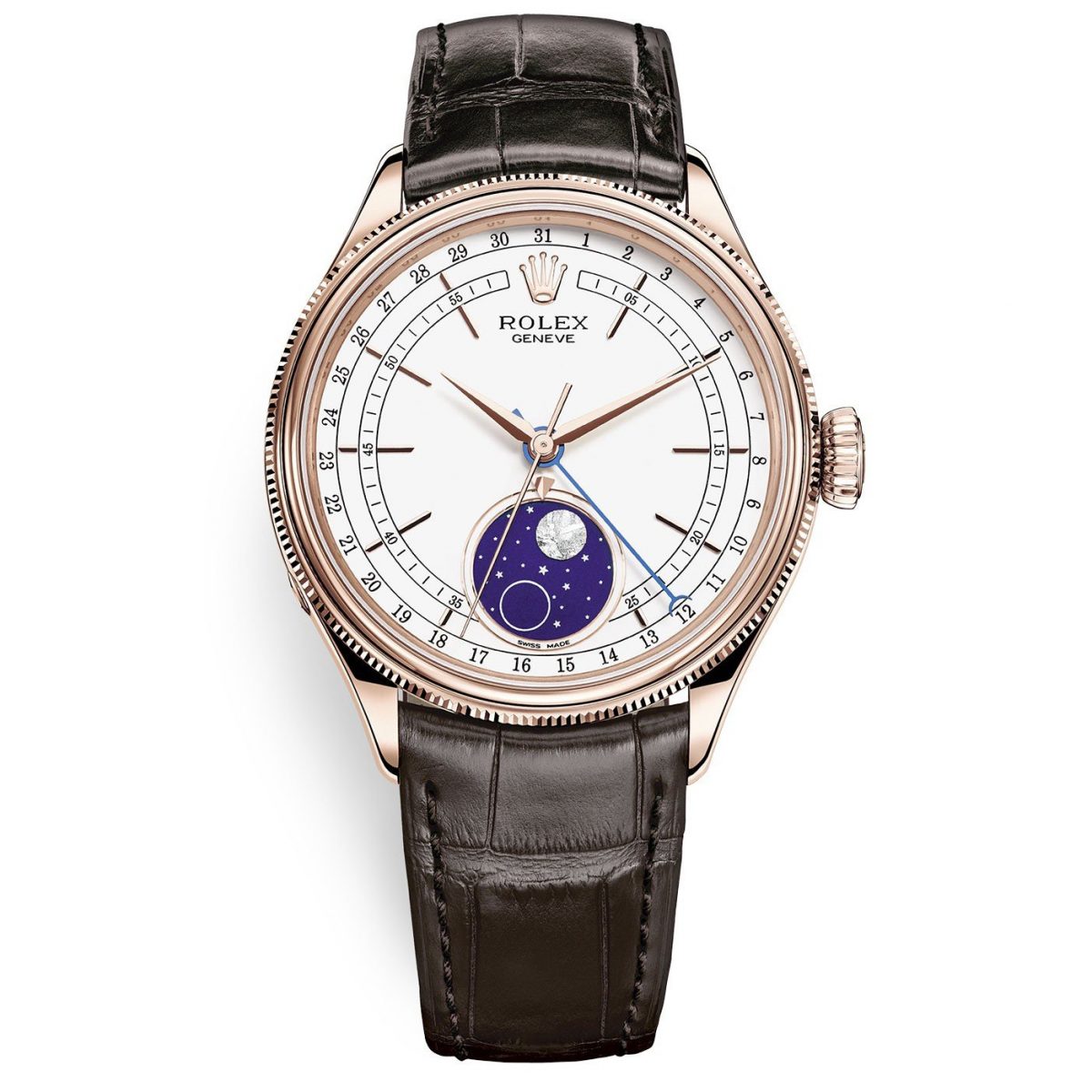 Rolex Cellini Moonphase 50535 White Dial Leather Strap 39mm Men’s...