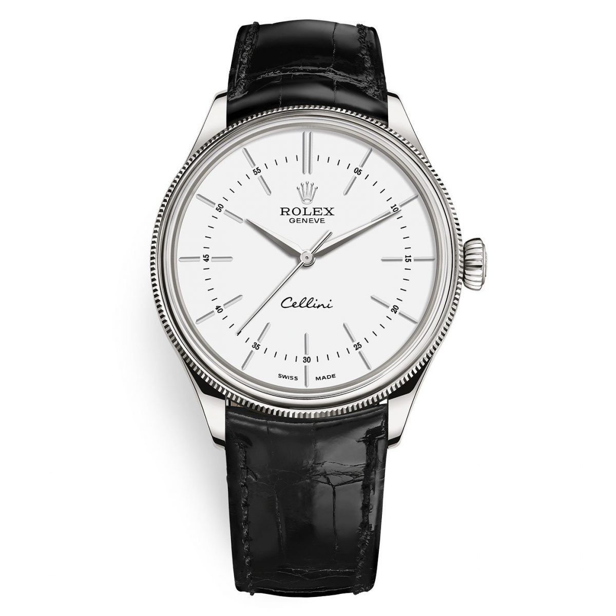 Rolex Cellini Time 50509 White Dial Leather Strap 39mm Mens Watch...